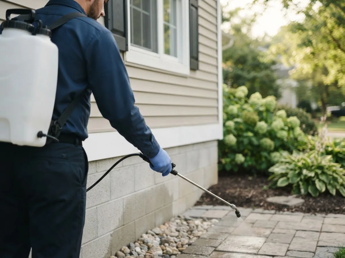 Pest control technician inspecting a home in Amenia, ND